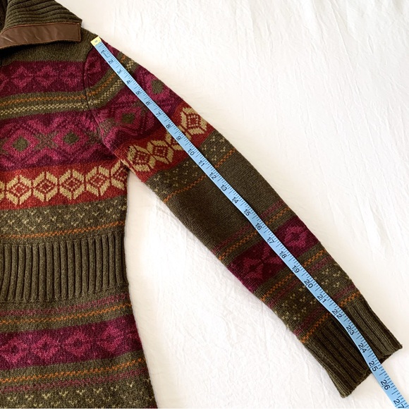 Eddie Bauer Olive Green, Burgundy & Rust Fair Isle Cardigan Sweater - Picture 9 of 10